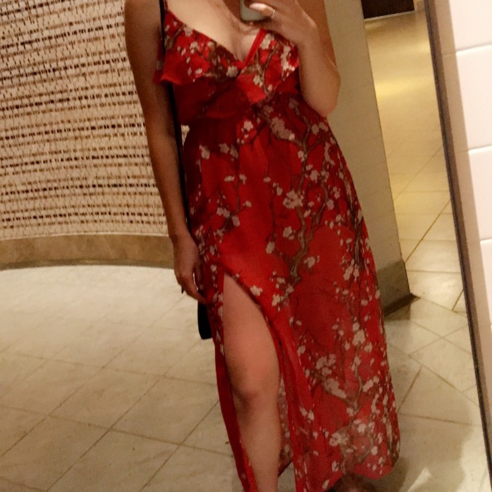 Red floral maxi dress
